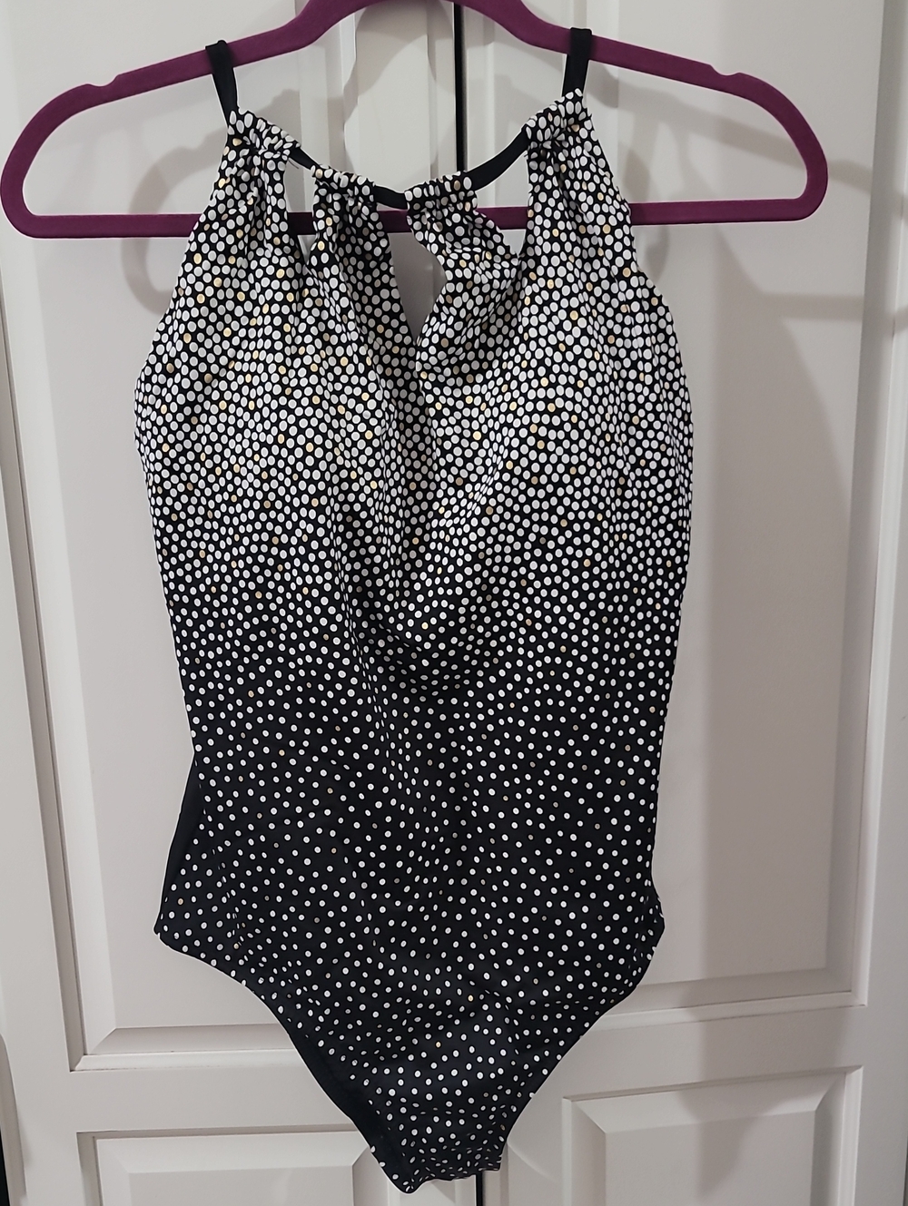 Black & White Polka Dot Halter Swim One-Piece - Brand Unspecified